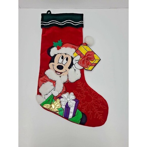 Vintage Disney Parks Mickey Mouse 3D Christmas Stocking 20" Velvet - Picture 1 of 5